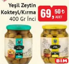 İNCİ YEŞİL ZEYTİN KOKTEYL/KIRMA 400 G ÇEŞİTLERİ